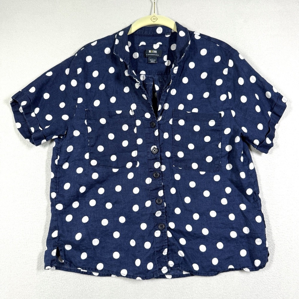 Maeve Anthropologie Top Womens Medium Linen Button Polka Dot Shirt Coastal Beach